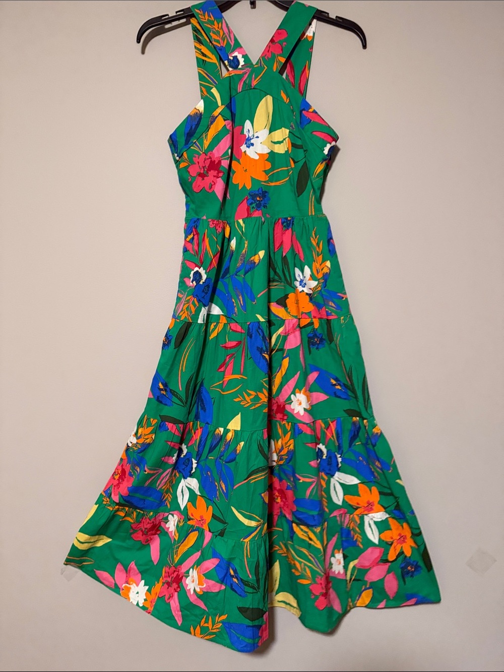 J. Crew Printed Tiered Halter MIDI Dress